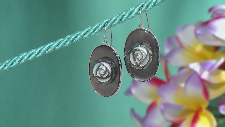 Black Tahitian Mother-Of-Pearl Carved Sterling Silver Earrings Video Thumbnail