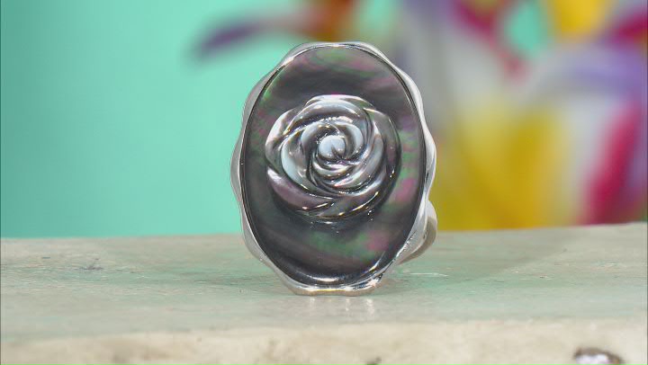 Black Tahitian Mother-Of-Pearl Carved Sterling Silver Ring Video Thumbnail