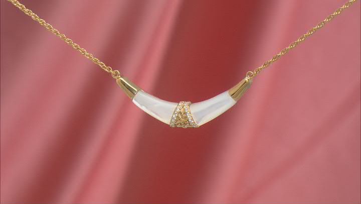 White Mother-Of-Pearl & White Zircon 18k Yellow Gold Over Sterling Silver Necklace Video Thumbnail
