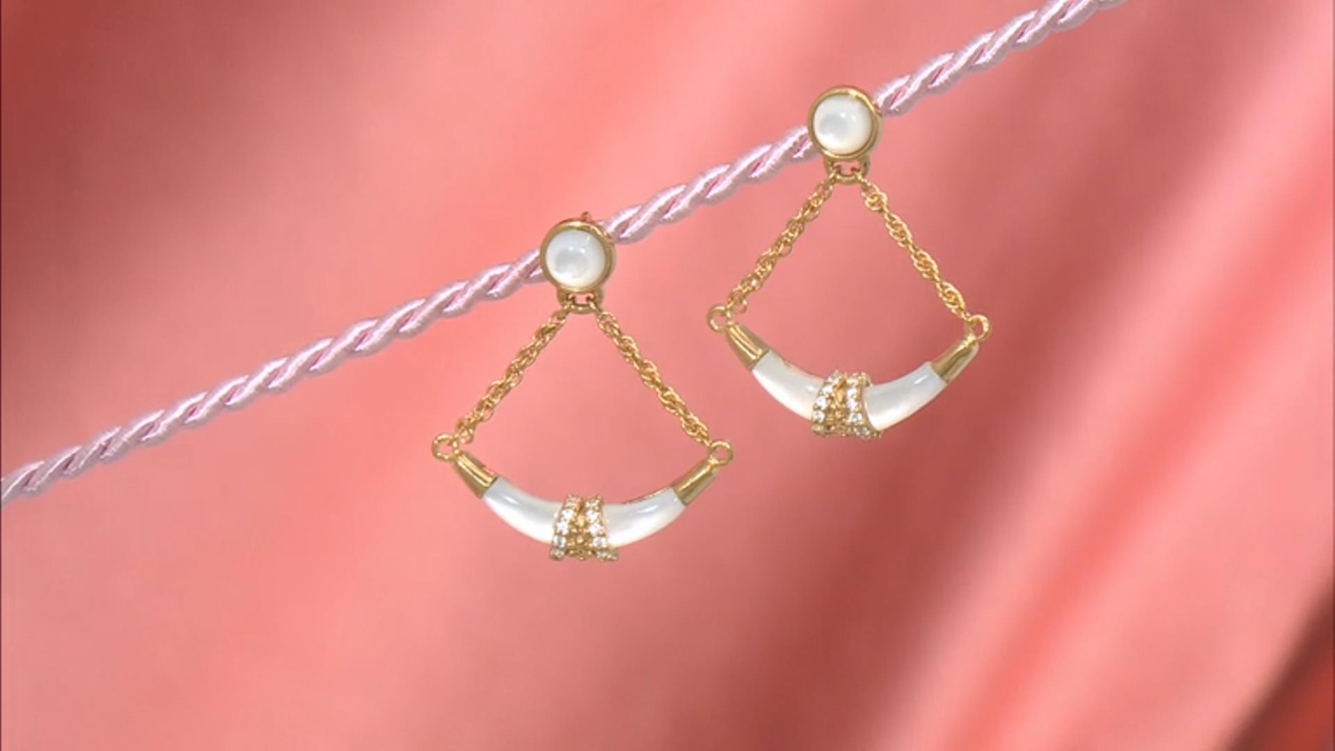 White Mother-Of-Pearl & White Zircon 18k Yellow Gold Over Sterling Silver Earrings Video Thumbnail
