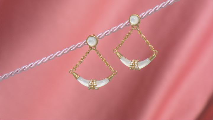 White Mother-Of-Pearl & White Zircon 18k Yellow Gold Over Sterling Silver Earrings Video Thumbnail