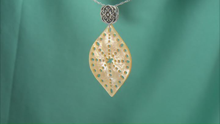 Golden Mother-of-Pearl Carved Sterling Silver Pendant with Chain Video Thumbnail