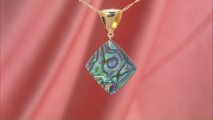 Multi Color Abalone 18k Yellow Gold Over Sterling Silver Pendant with Chain Video Thumbnail