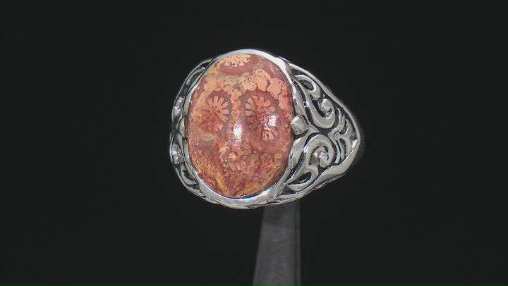 Oval Fossil Coral Sterling Silver Ring Video Thumbnail