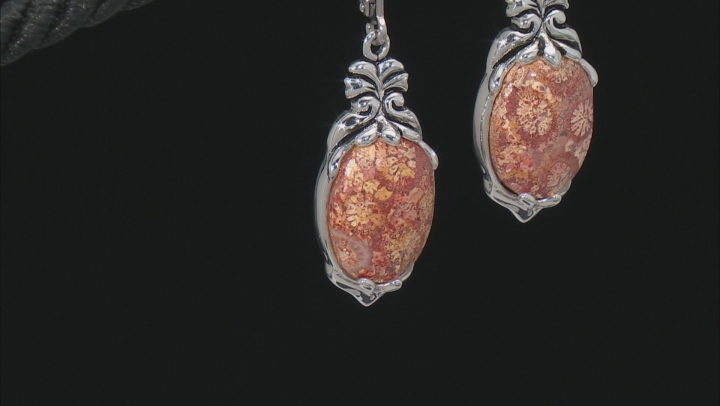 Oval Fossil Coral Sterling Silver Earrings Video Thumbnail