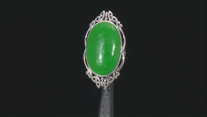 Oval Green Jadeite Sterling Silver Ring Video Thumbnail