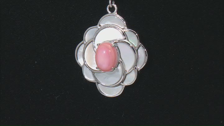Pink Conch Shell and White Mother-of-Pearl Rhodium over Silver Enhancer w/ Chain Video Thumbnail