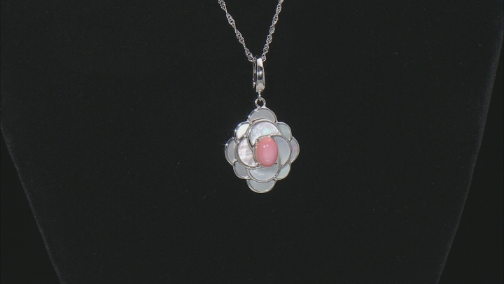 Pink Conch Shell and White Mother-of-Pearl Rhodium over Silver Enhancer w/ Chain Video Thumbnail