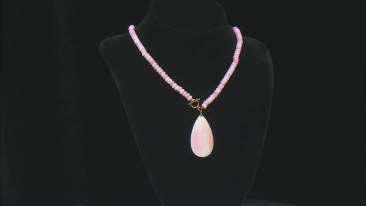 Pink Conch Shell 18k Yellow Gold Over Sterling Silver Necklace Video Thumbnail