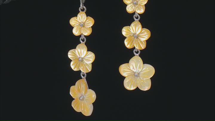 Yellow Mother-of-Pearl Rhodium Over Sterling Silver Flower Earrings Video Thumbnail