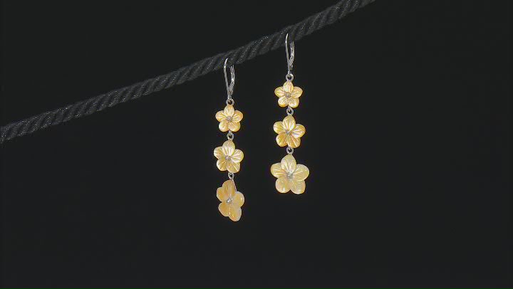 Yellow Mother-of-Pearl Rhodium Over Sterling Silver Flower Earrings Video Thumbnail