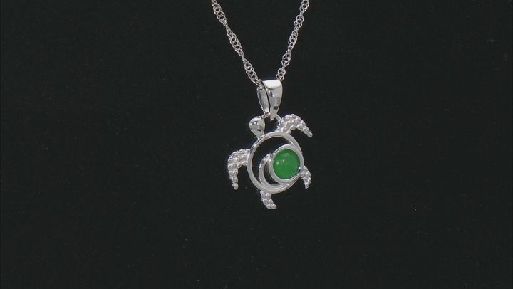 Green Jadeite Rhodium Over Sterling Silver Turtle Pendant with 18" Chain Video Thumbnail