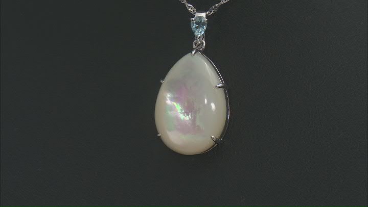 Mother-of-Pearl and Sky Blue Topaz Rhodium over Silver Enhancer with Chain Video Thumbnail