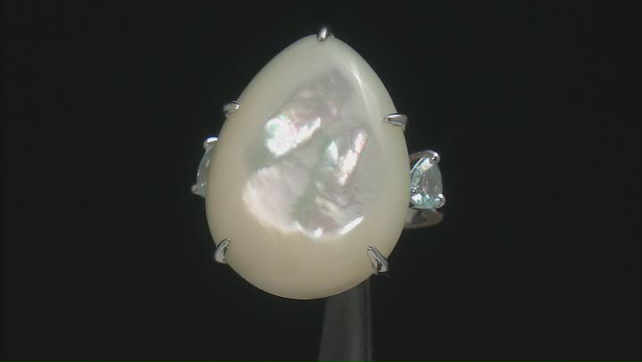 White Mother-of-Pearl and Sky Blue Topaz Rhodium Over Sterling Silver Ring Video Thumbnail