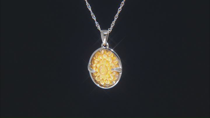 Carved Golden Mother-Of-Pearl Rhodium Over Sterling Silver Pendant with Chain Video Thumbnail