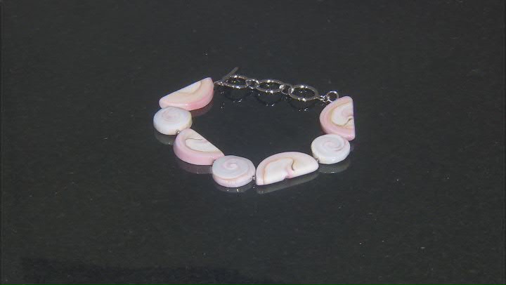 Pink Conch Shell Rhodium Over Sterling Silver Toggle Bracelet Video Thumbnail