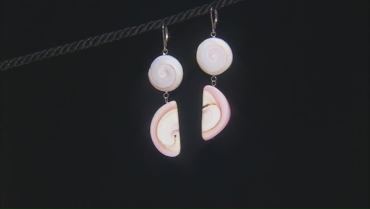 Pink Conch Shell Rhodium Over Sterling Silver Dangle Earrings Video Thumbnail