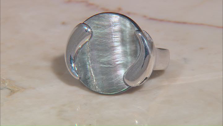 Round Black Mother-of-Pearl Rhodium Over Sterling Silver Ring Video Thumbnail