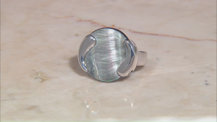 Round Black Mother-of-Pearl Rhodium Over Sterling Silver Ring Video Thumbnail