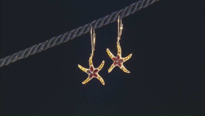 Red Garnet and Citrine 18k Yellow Gold Over Sterling Silver Sea Star Earrings 1.48ctw Video Thumbnail