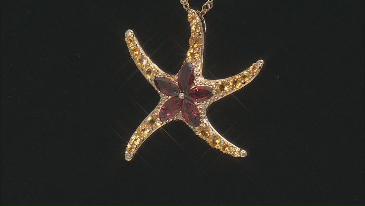 Garnet and Citrine 18k Yellow Gold Over Sterling Silver Sea Star Pendant With Chain Video Thumbnail