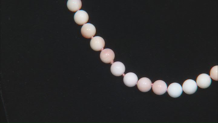 6mm Round Pink Conch Shell Rhodium Over Sterling Silver Beaded Necklace Video Thumbnail