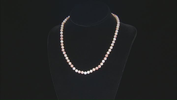 6mm Round Pink Conch Shell Rhodium Over Sterling Silver Beaded Necklace Video Thumbnail