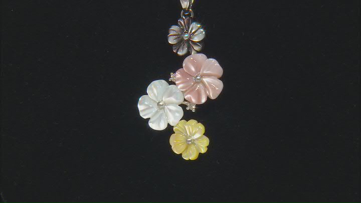 Multi-Color Mother-of-Pearl Rhodium Over Sterling Silver Carved Flower Pendant With Chain Video Thumbnail