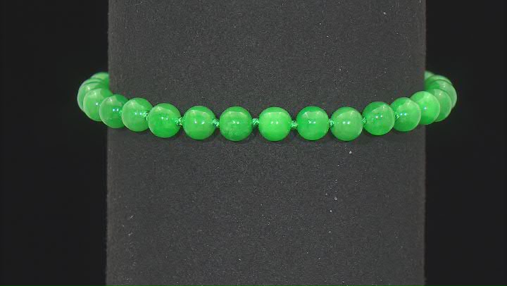 6mm Green Jadeite Rhodium over Sterling Silver Beaded Bracelet Video Thumbnail