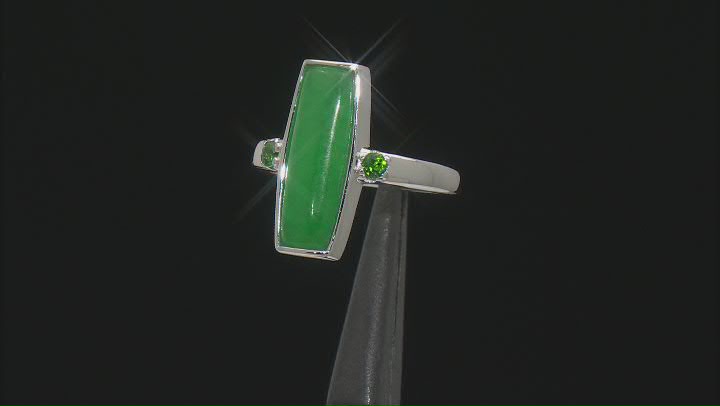 18x6mm Green Jadeite & Chrome Diopside Rhodium Over Sterling Silver Ring 0.15ctw Video Thumbnail