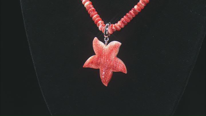 35mm Orange Spiny Oyster Sterling Silver Starfish Pendant With 6mm Necklace Video Thumbnail