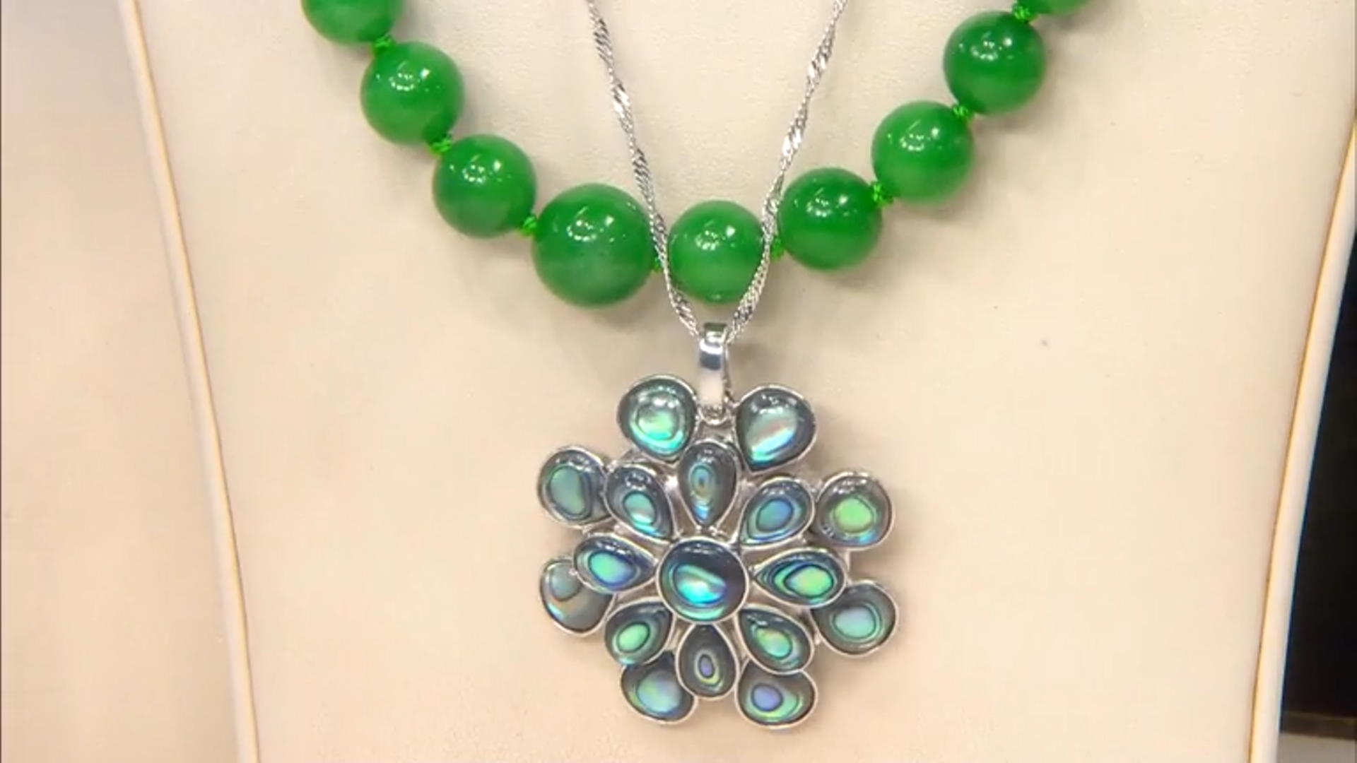 Abalone Shell Rhodium Over Sterling Silver Flower Enhancer W/Chain Video Thumbnail