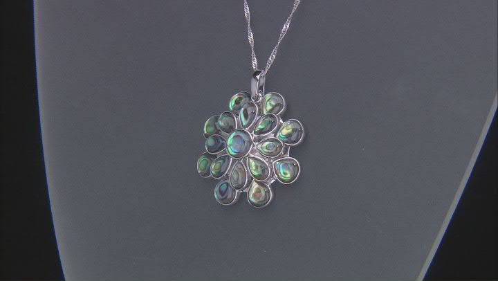 Abalone Shell Rhodium Over Sterling Silver Flower Enhancer W/Chain Video Thumbnail