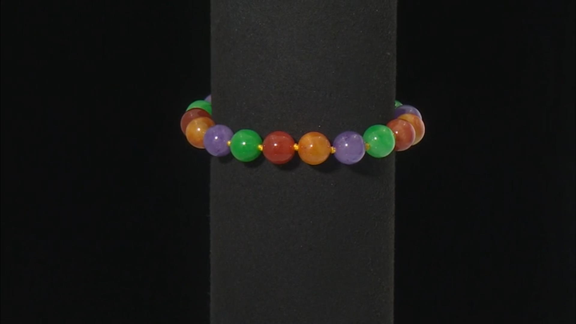 10mm Beaded Multi-Color Jadeite 18K Gold Over Sterling Silver Bracelet Video Thumbnail