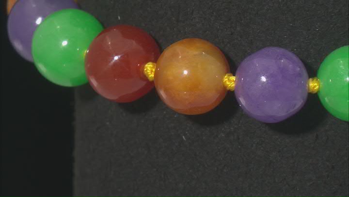 10mm Beaded Multi-Color Jadeite 18K Gold Over Sterling Silver Bracelet Video Thumbnail