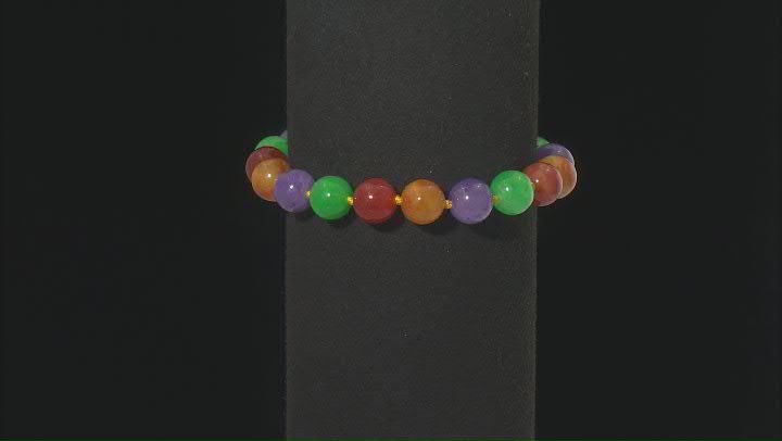 10mm Beaded Multi-Color Jadeite 18K Gold Over Sterling Silver Bracelet Video Thumbnail