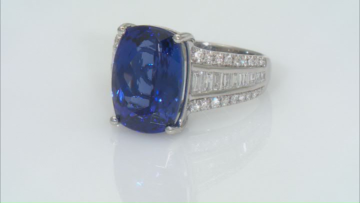 Blue Tanzanite With White Diamond Platinum Ring 8.52ctw Video Thumbnail