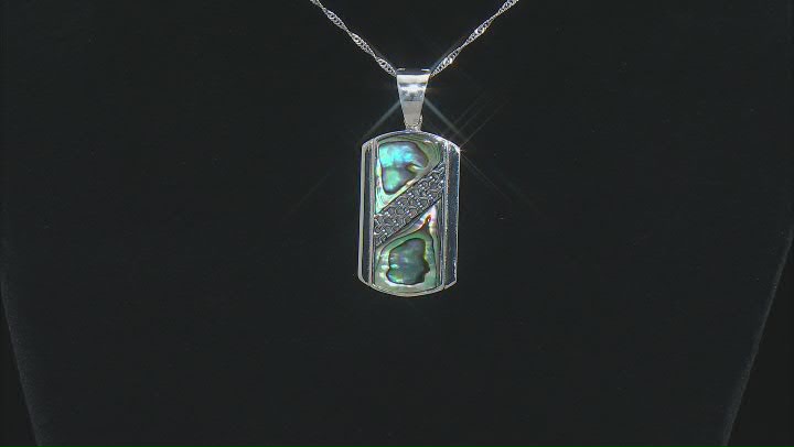 Multi Color Abalone Shell Rhodium Over Silver Dog Tag Enhancer with Chain Video Thumbnail