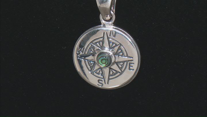 Multi Color Abalone Shell Rhodium Over Silver Mens Compass Enhancer With 18" Chain Video Thumbnail