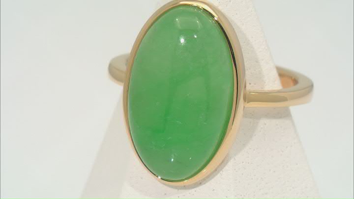 Green Jadeite 18k Yellow Gold Over Silver Solitaire Ring Video Thumbnail