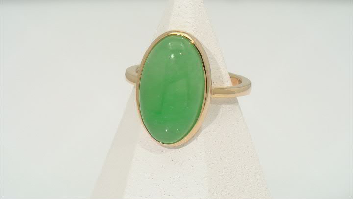 Green Jadeite 18k Yellow Gold Over Silver Solitaire Ring Video Thumbnail