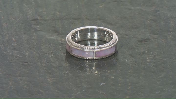 Light Pink Mother-of-Pearl Rhodium Over Silver Band Ring Video Thumbnail