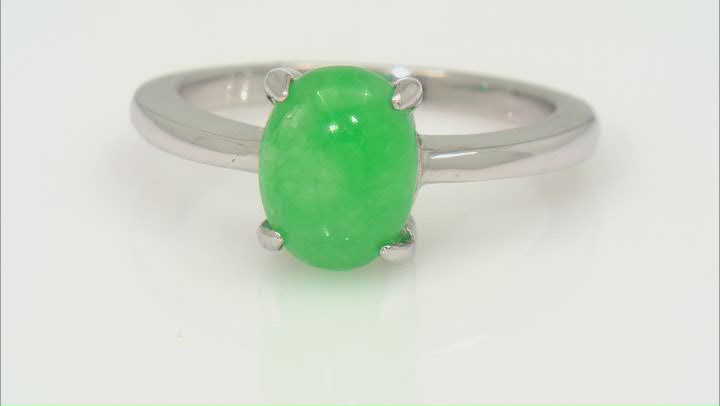 Light Green Jadeite Rhodium Over Silver Solitaire Ring 9x7mm Video Thumbnail