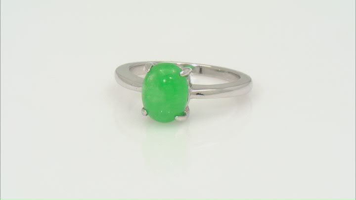 Light Green Jadeite Rhodium Over Silver Solitaire Ring 9x7mm Video Thumbnail