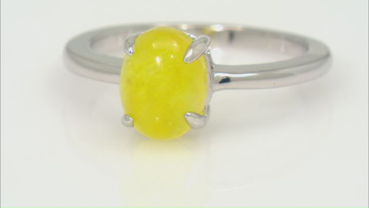 Yellow Jadeite Rhodium Over Silver Solitaire Ring 9x7mm Video Thumbnail