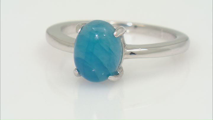 Blue Jadeite Rhodium Over Silver Solitaire Ring Video Thumbnail