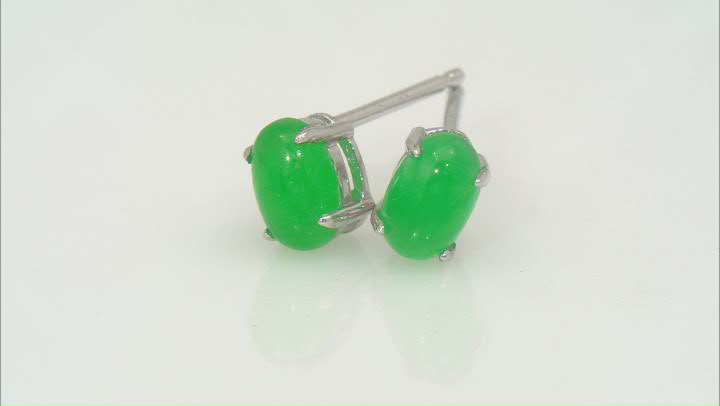 Green Jadeite Rhodium Over Silver Stud Earrings 6x4mm Video Thumbnail