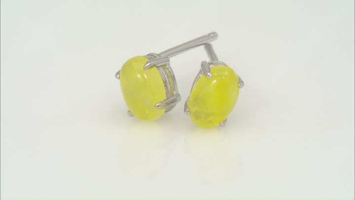 Yellow Jadeite Rhodium Over Silver Stud Earrings 6x4mm Video Thumbnail