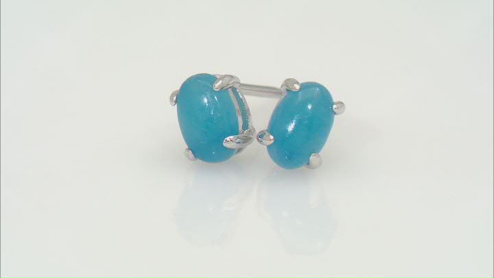 Blue Jadeite Rhodium Over Silver Stud Earrings Video Thumbnail