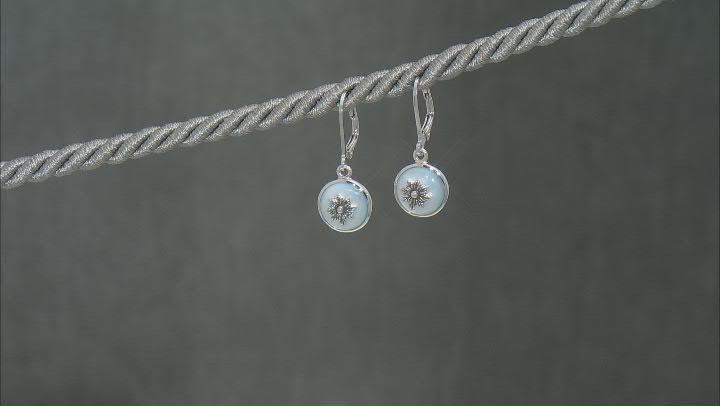 Blue Mother-of-Pearl Rhodium Over Silver Flower Earrings Video Thumbnail